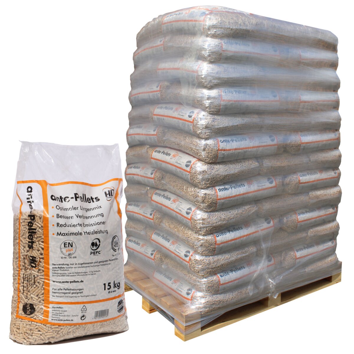 65x Ante Holzpellets Premium nach DINplus 15kg