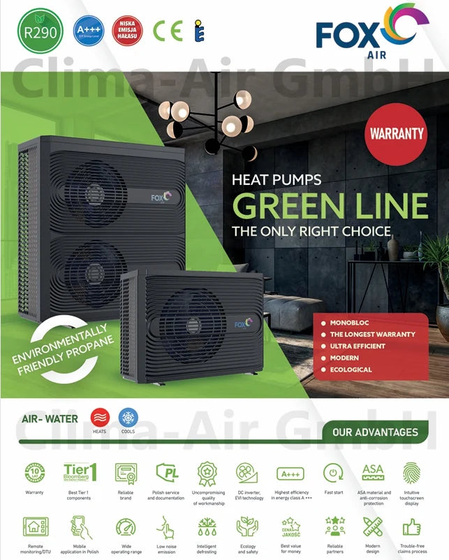FoxAir Green Line 9 kW Monoblock Wärmepumpe R290 1PH GL-9-1  Heizen & Kühlen