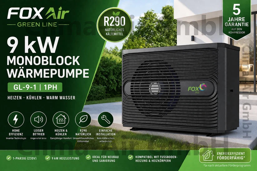FoxAir Green Line 9 kW Monoblock Wärmepumpe R290 1PH GL-9-1  Heizen & Kühlen