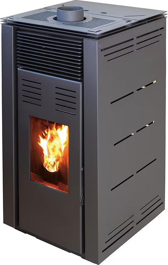JOIMA – Pelletofen ohne Strom Modell NATUR STYLE 8 kW. Es funktioniert ohne Anschluss an das Stromnetz. Farbe Schwarz