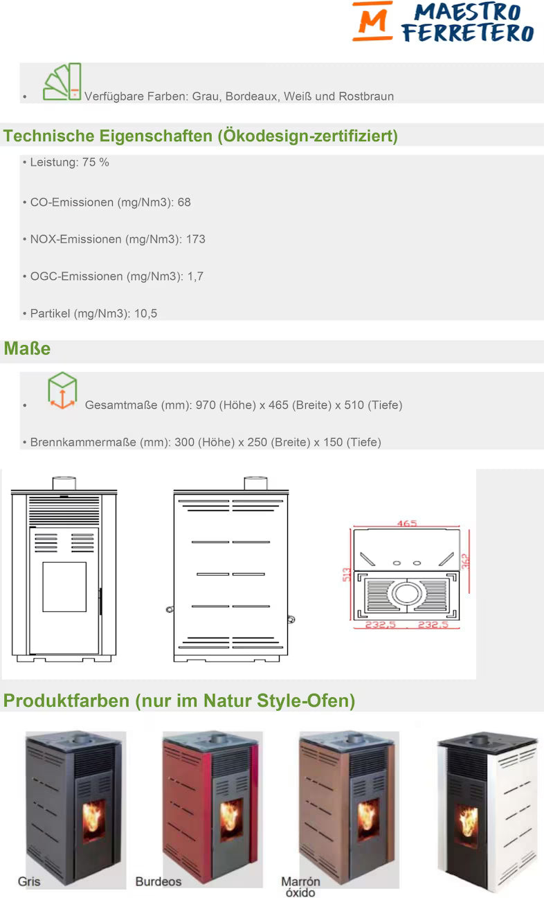 JOIMA – Pelletofen ohne Strom Modell NATUR STYLE 8 kW – Ecodesign 2022
