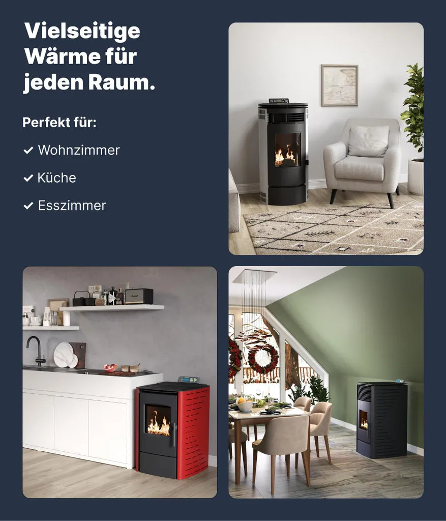 NEMAXX® P6 Pelletofen 6 kW A+ bis 120 m³ – Auto-Reinigungszyklus, ECO-Modus, Wochenprogramm & mechanische Reinigungsunterstützung – Schwarz