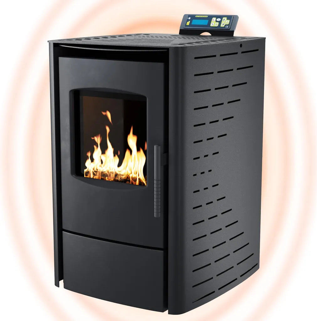 NEMAXX® P6 Pelletofen 6 kW A+ bis 120 m³ – Auto-Reinigungszyklus, ECO-Modus, Wochenprogramm & mechanische Reinigungsunterstützung – Schwarz