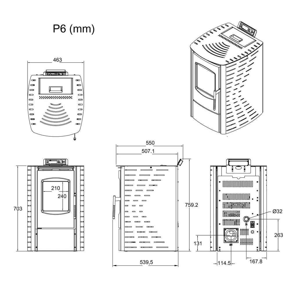 NEMAXX® P6 Pelletofen 6 kW A+ bis 120 m³ – Auto-Reinigungszyklus, ECO-Modus, Wochenprogramm & mechanische Reinigungsunterstützung – Schwarz