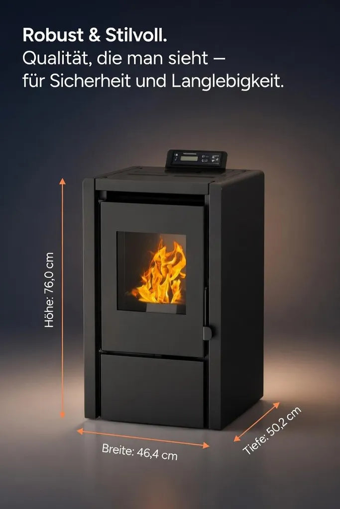 NEMAXX® PC5 Pelletofen 5,3 kW, A+ bis 120 m³ – Chrono-ECO-Modus, Wi-Fi-ready, Display & Fernbedienung – Überhitzungsschutz & Autoabschaltung – Schwarz