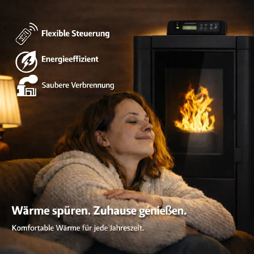 NEMAXX® PC5 Pelletofen 5,3 kW, A+ bis 120 m³ – Chrono-ECO-Modus, Wi-Fi-ready, Display & Fernbedienung – Überhitzungsschutz & Autoabschaltung – Schwarz