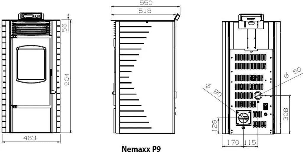 Nemaxx P9 Pelletofen Pelletkaminofen 11kW Kaminofen Heizofen Pellet Ofen Kamin Pelletheizung Heizgerät Kaminheizung Pellets -schwarz- WiFi-Ready