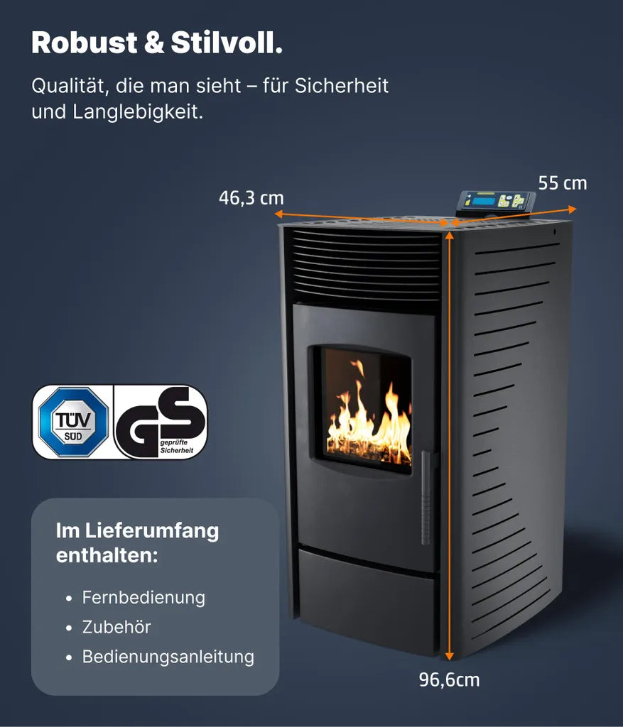 Nemaxx P9 Pelletofen Pelletkaminofen 11kW Kaminofen Heizofen Pellet Ofen Kamin Pelletheizung Heizgerät Kaminheizung Pellets -schwarz- WiFi-Ready