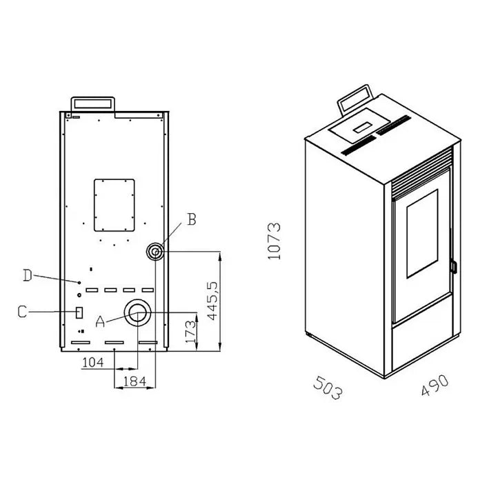 Pelletofen Marina 14 12,1 kW, Raumheizvermögen 340 m³, Farbe Verkleidung Bordeaux