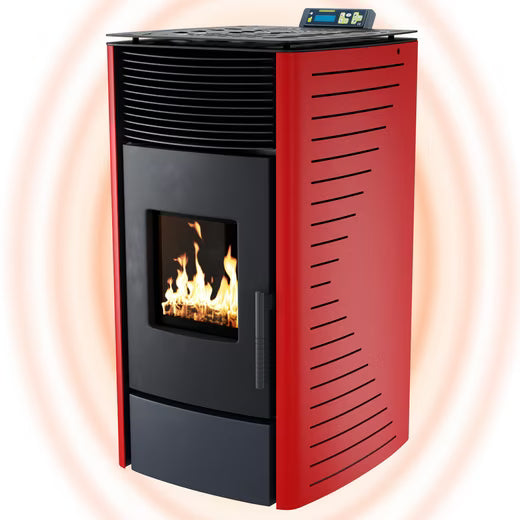 Pelletofen P12 Rot 13,6 kW A+ bis 120 m³ Start-Reinig. & mech. Wartungs-Reinigung